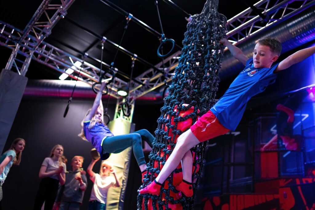 being challenged in a ninja course