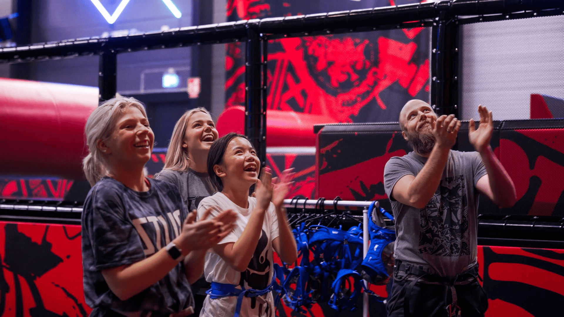 cheering on a friend at JumpYard Barkarby